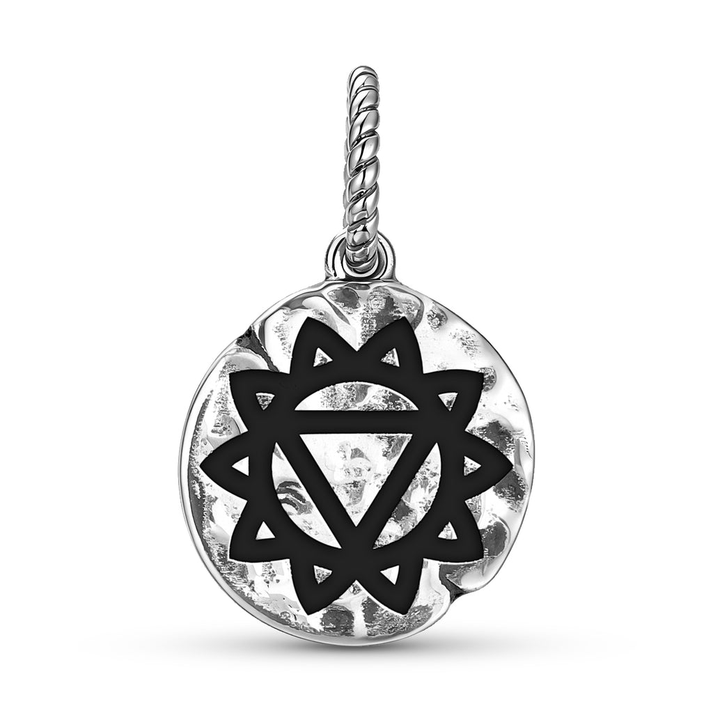 Chakra Manipura Solaire Plexus Chakra Symbole 925 Argent Sterling Texturé main Dangle Charm
