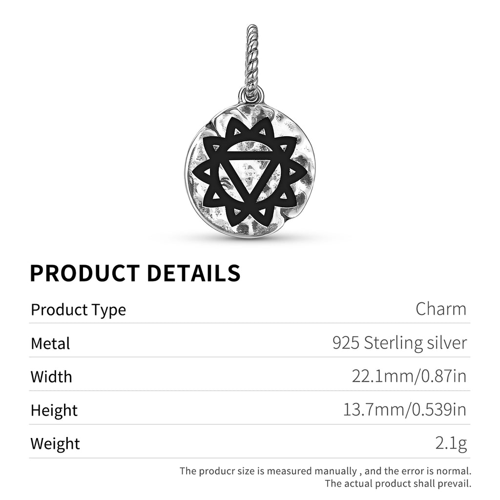 Chakra Manipura Solaire Plexus Chakra Symbole 925 Argent Sterling Texturé main Dangle Charm