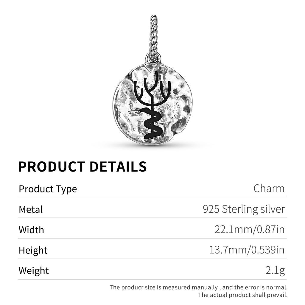 Mu Lemurian Symboles Arbre de vie et Serpent Symbole 925 Argent Sterling Main texturé Dang