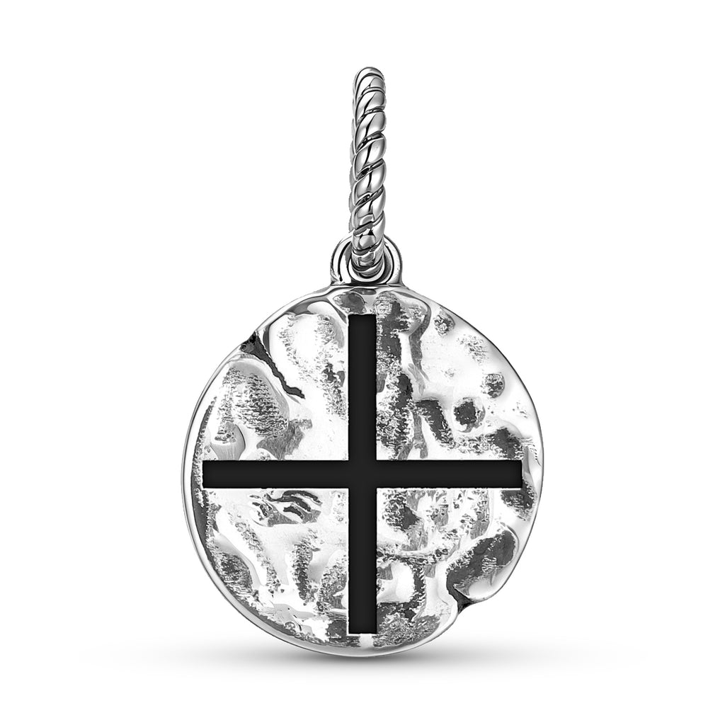 Letton Krusts Symbol 925 Argent Sterling Textured Dangle Charm pour bracelets de charme