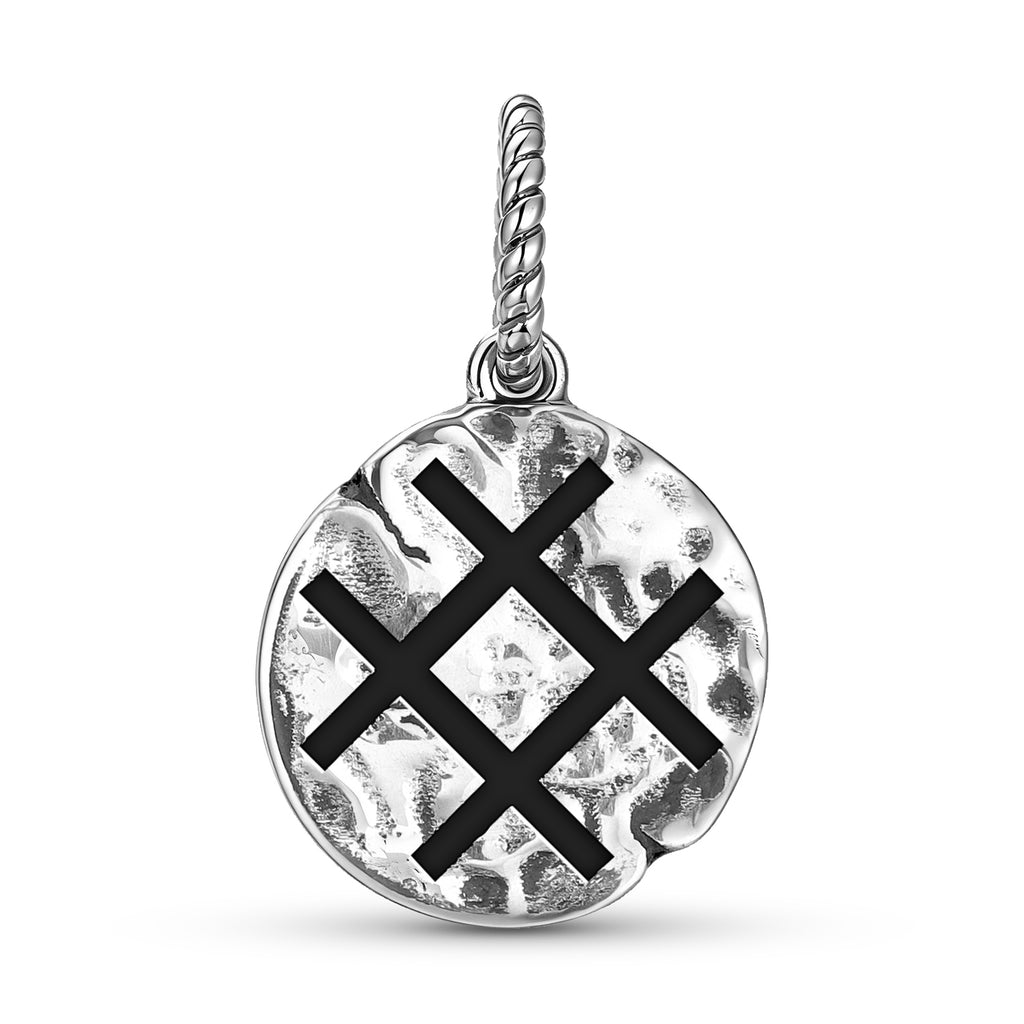 Latvian Aka Symbol 925 Sterling Silver Textured Dangle Charm for Charm Bracelets