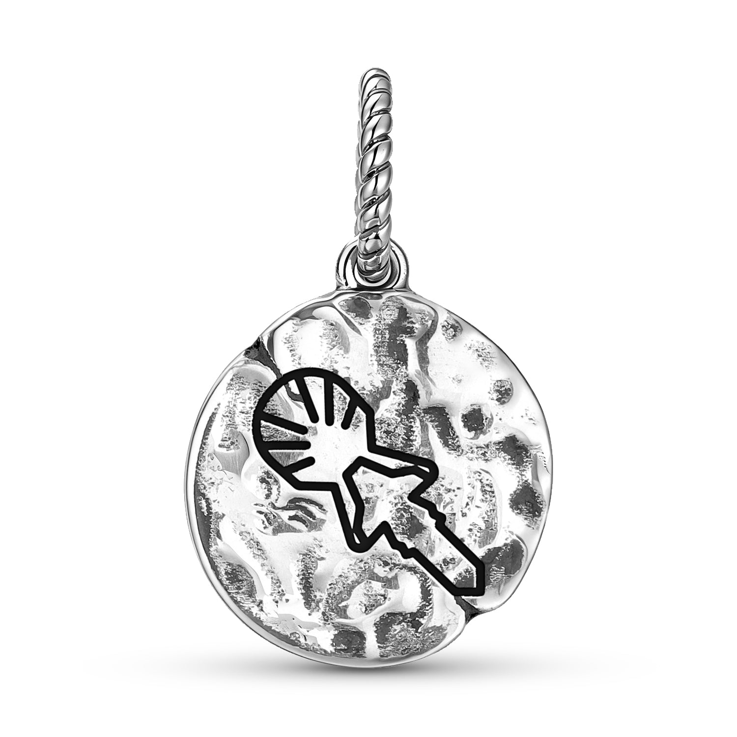 L'île de Pâques Nui Tanga Roa Symbole 925 Argent Sterling Textured Dangle Charm pour Char