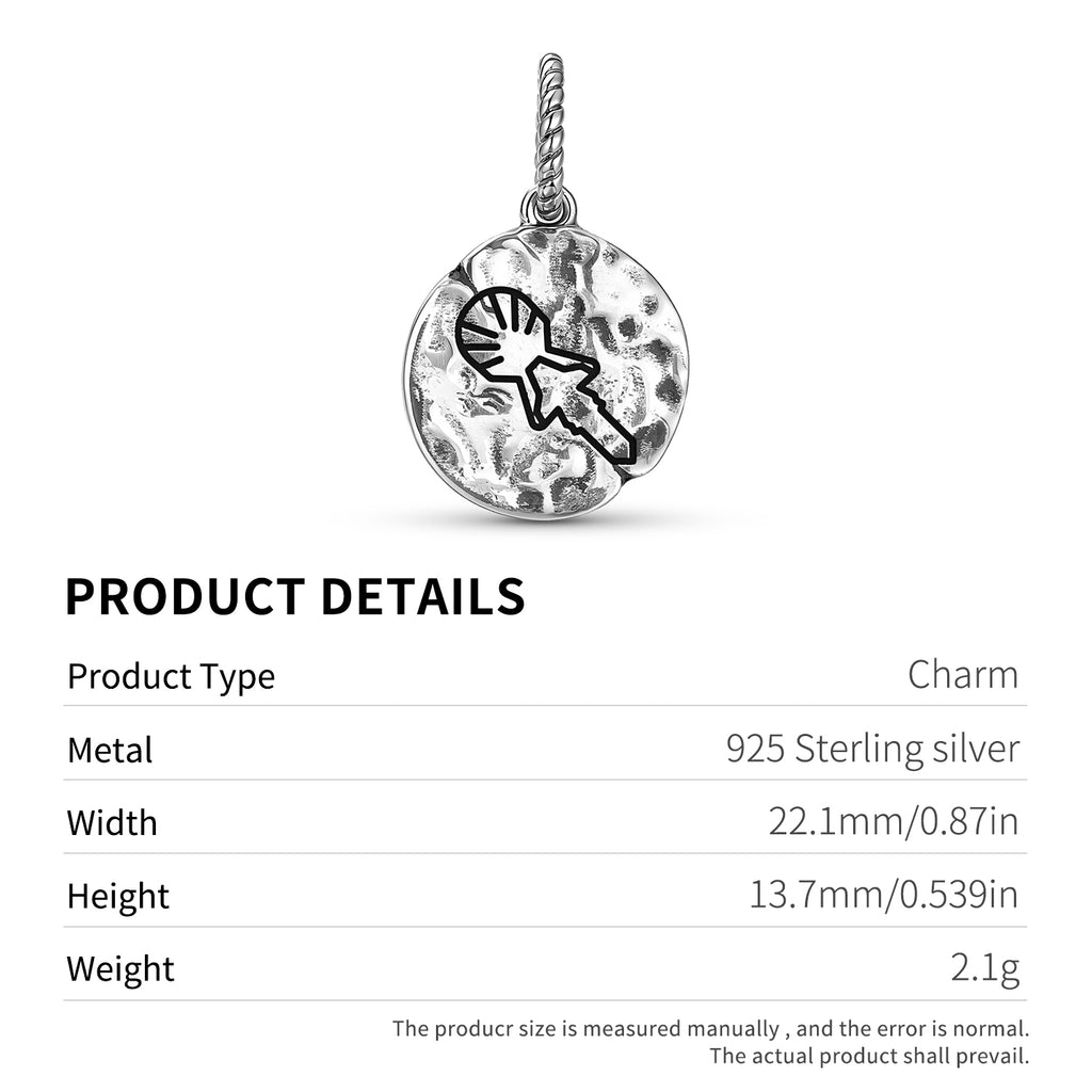 L'île de Pâques Nui Tanga Roa Symbole 925 Argent Sterling Textured Dangle Charm pour Char
