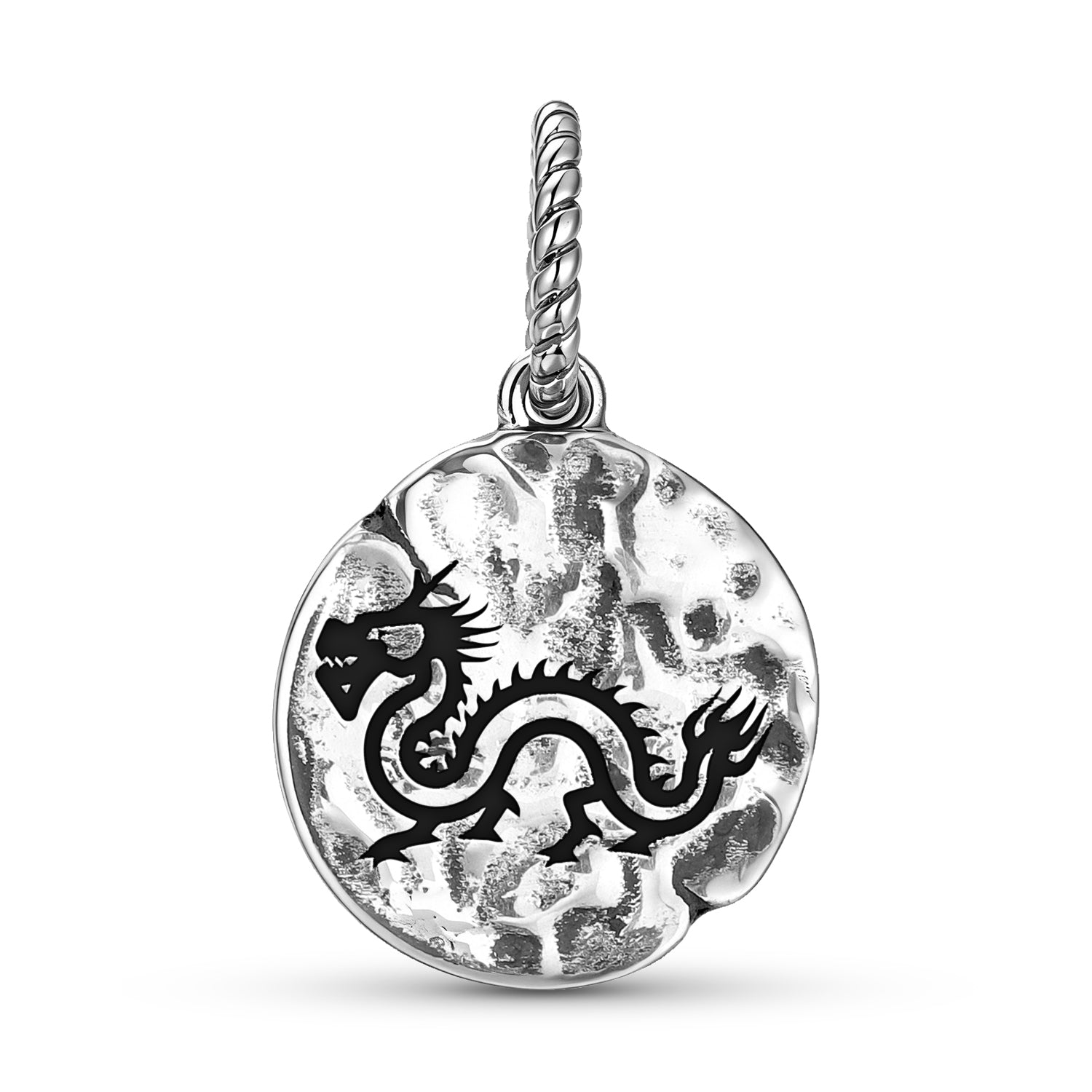 Chinese Qiulong Dragon Symbol 925 Argent Sterling Textured Dangle Charm Pour Charm Bra