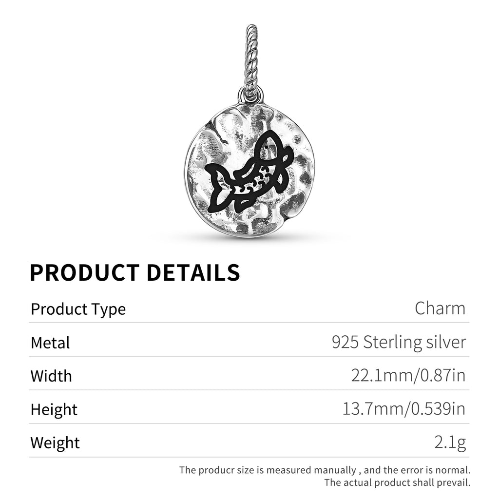 Chinese Goldfish Symbole 925 Argent Sterling Textured Dangle Charm pour bracelets de charme