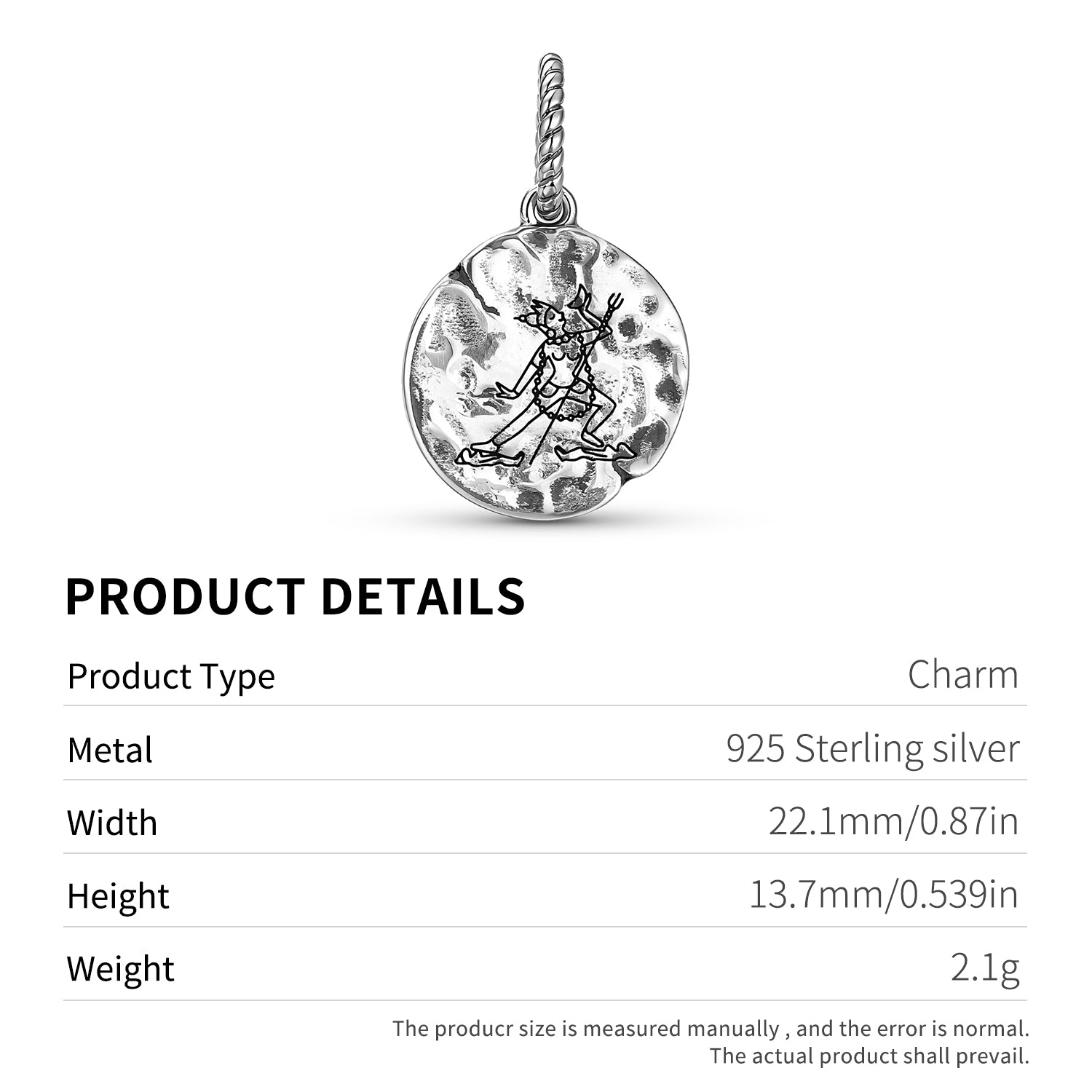 Dieux bouddhistes Narodakini Symbole 925 Argent Sterling Textured Dangle Charm Pour Charm B