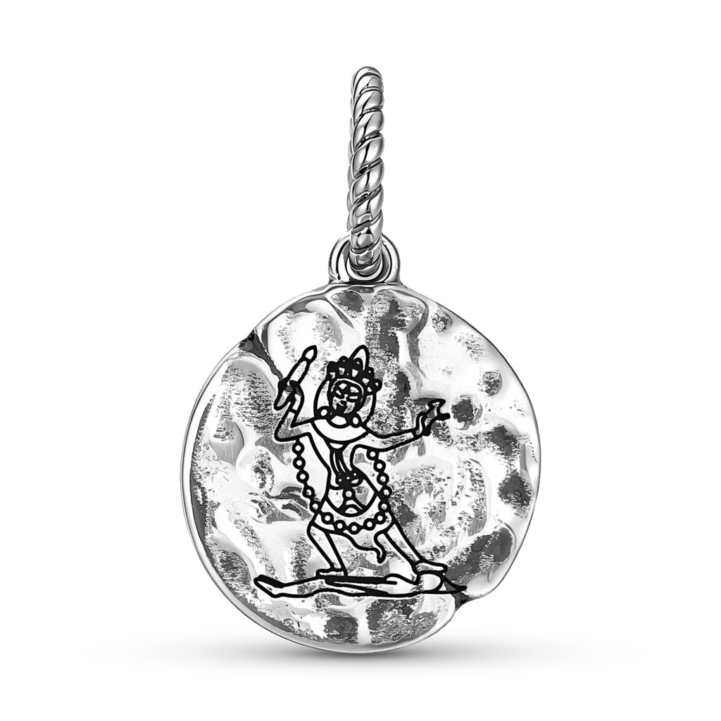 Dieux Bouddhistes Symbole Ekajati 925 Argent Sterling Textured Dangle Charm pour Charm Brac