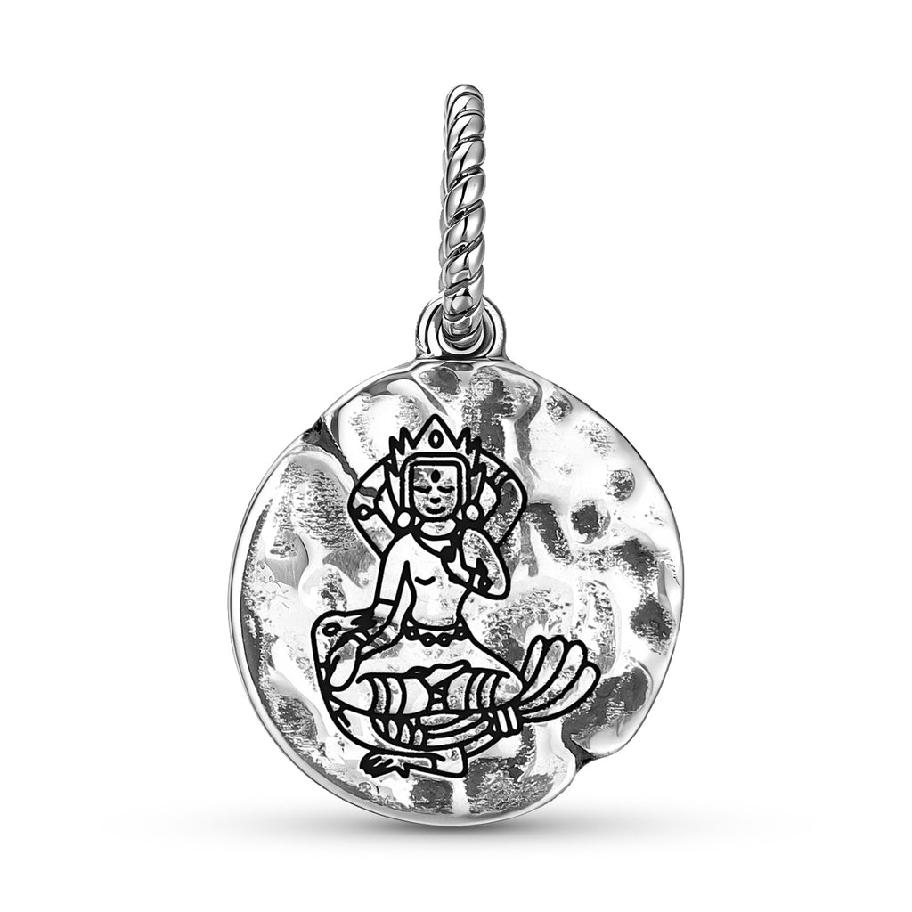 Dieux bouddhistes Mahamayuri Symbole 925 Argent Sterling Textured Dangle Charm Pour Charm B