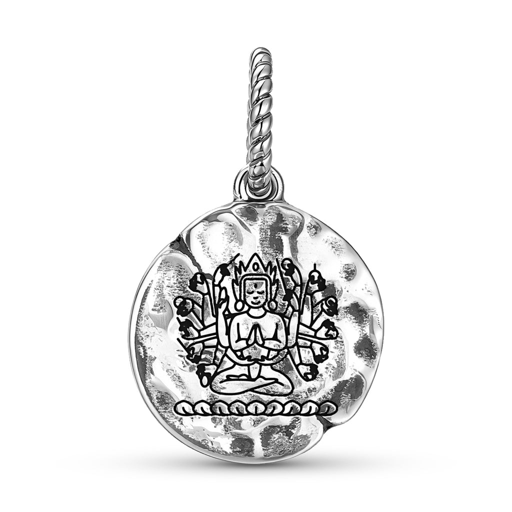 Gods bouddhistes Cunda Symbol 925 Argent Sterling Textured Dangle Charm Pour Charm Bracel