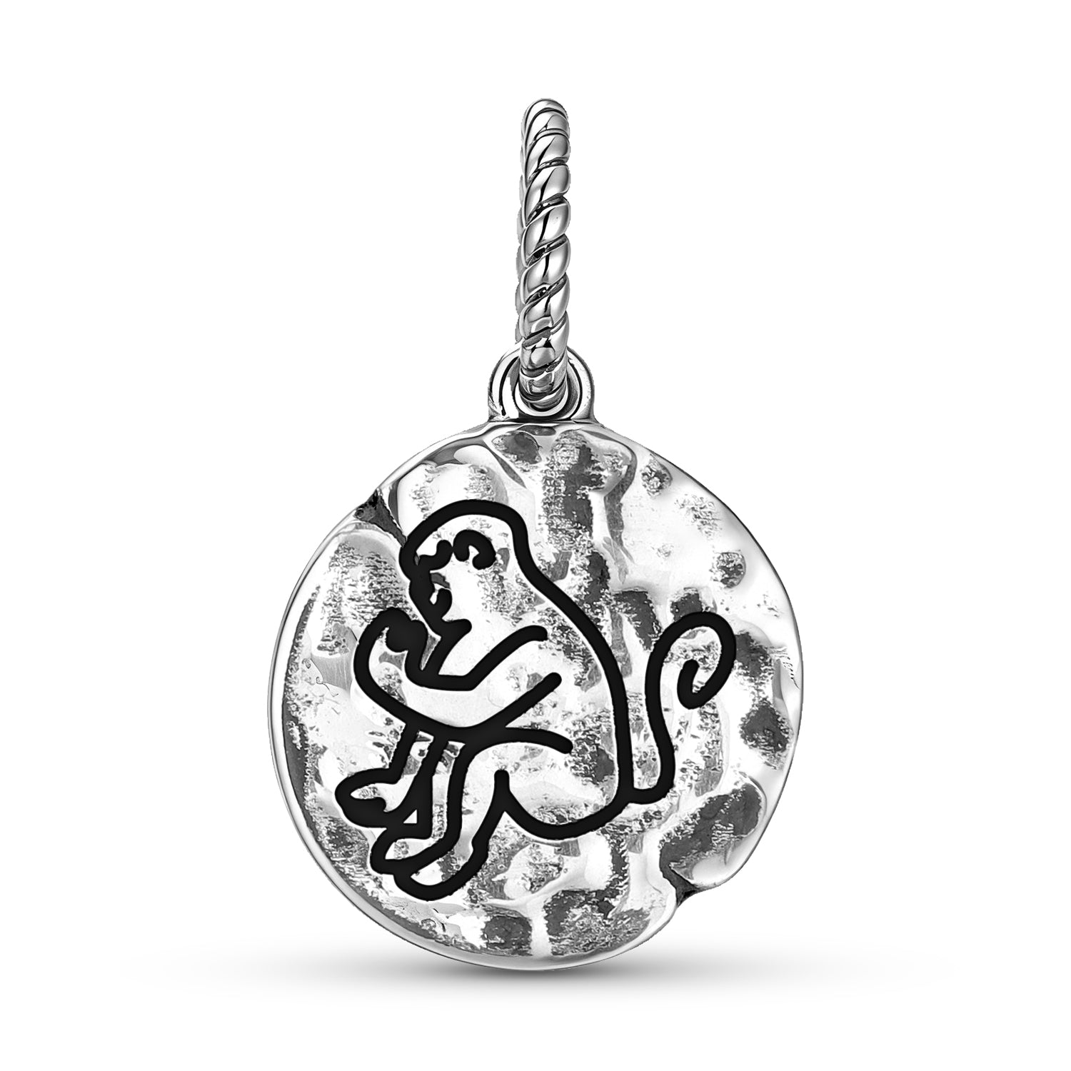 Jainism Monkey Ape Symbol 925 Argent Sterling Textured Dangle Charm pour Charm Bracele