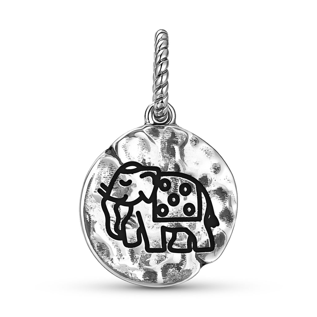 Jainism éléphant symbole 925 argent sterling main texturé Dangle Charm pour bracelets de charme