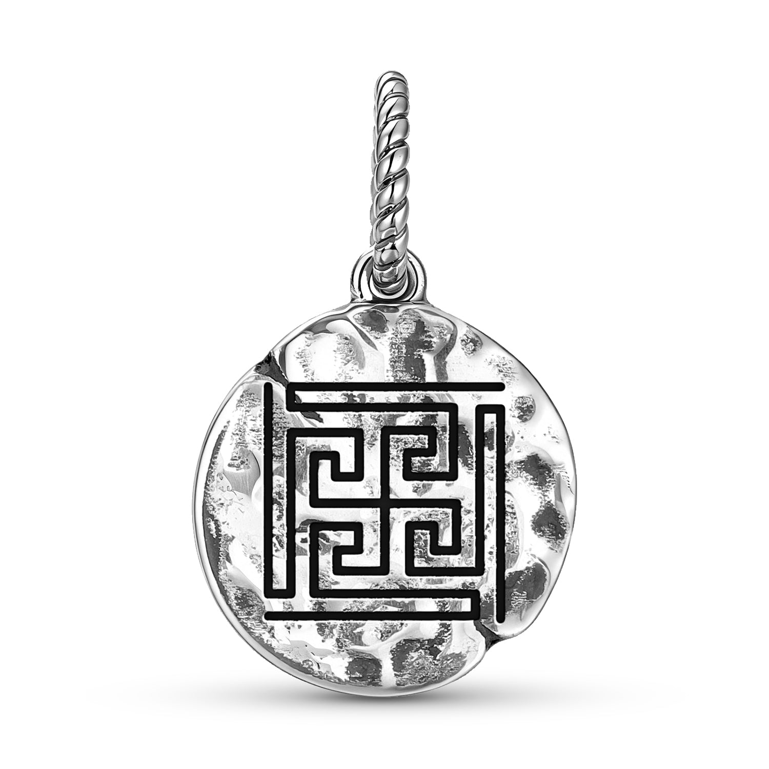 Jainisme Nandy Avarta Symbole 925 Argent Sterling Textured Dangle Charm pour Charm Brace