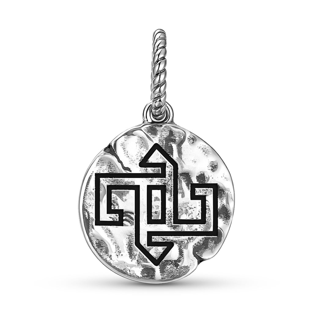 Symbole de Swastika turque 925 Argent Sterling Texture main Dangle Charm pour bracelets de charme