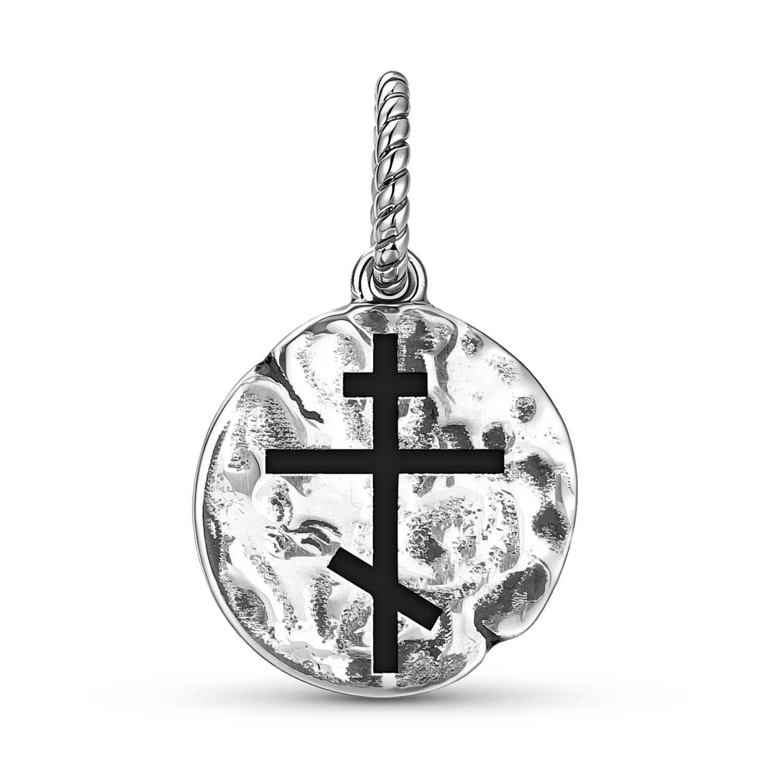 Christianisme Orthodoxe Croix Symbole 925 Argent Sterling Textured Dangle Charm Pour Char