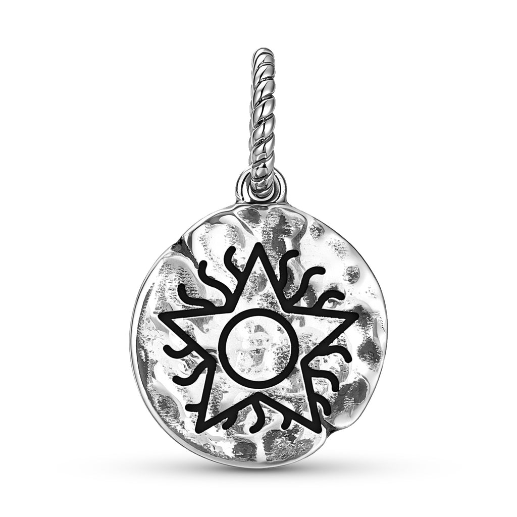 Freemasonry Blazing Star Symbol 925 Argent Sterling Textured Dangle Charm pour Charm B