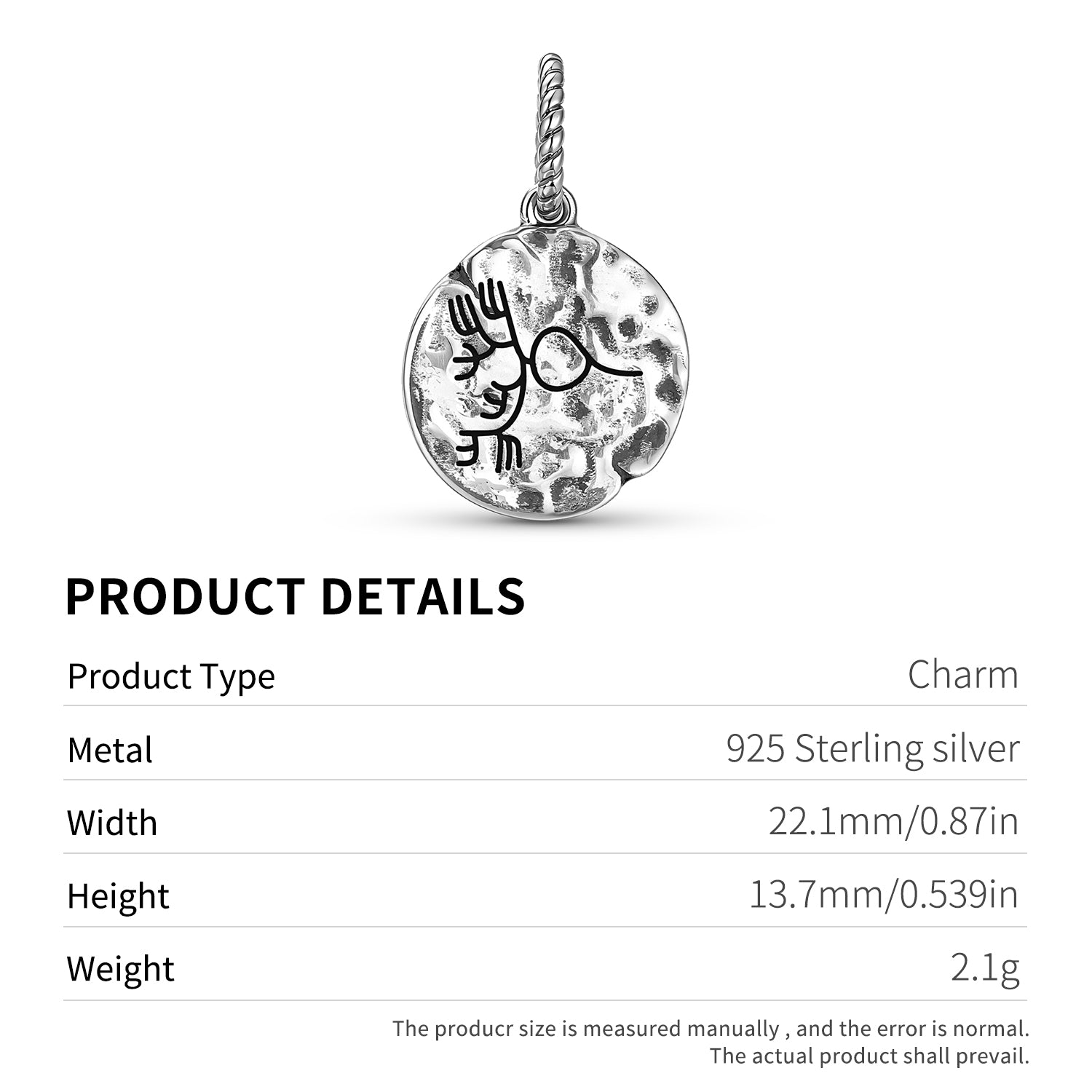Lines Seaweed Symbol 925 Argent Sterling Textured Dangle Charm pour bracelets de charme