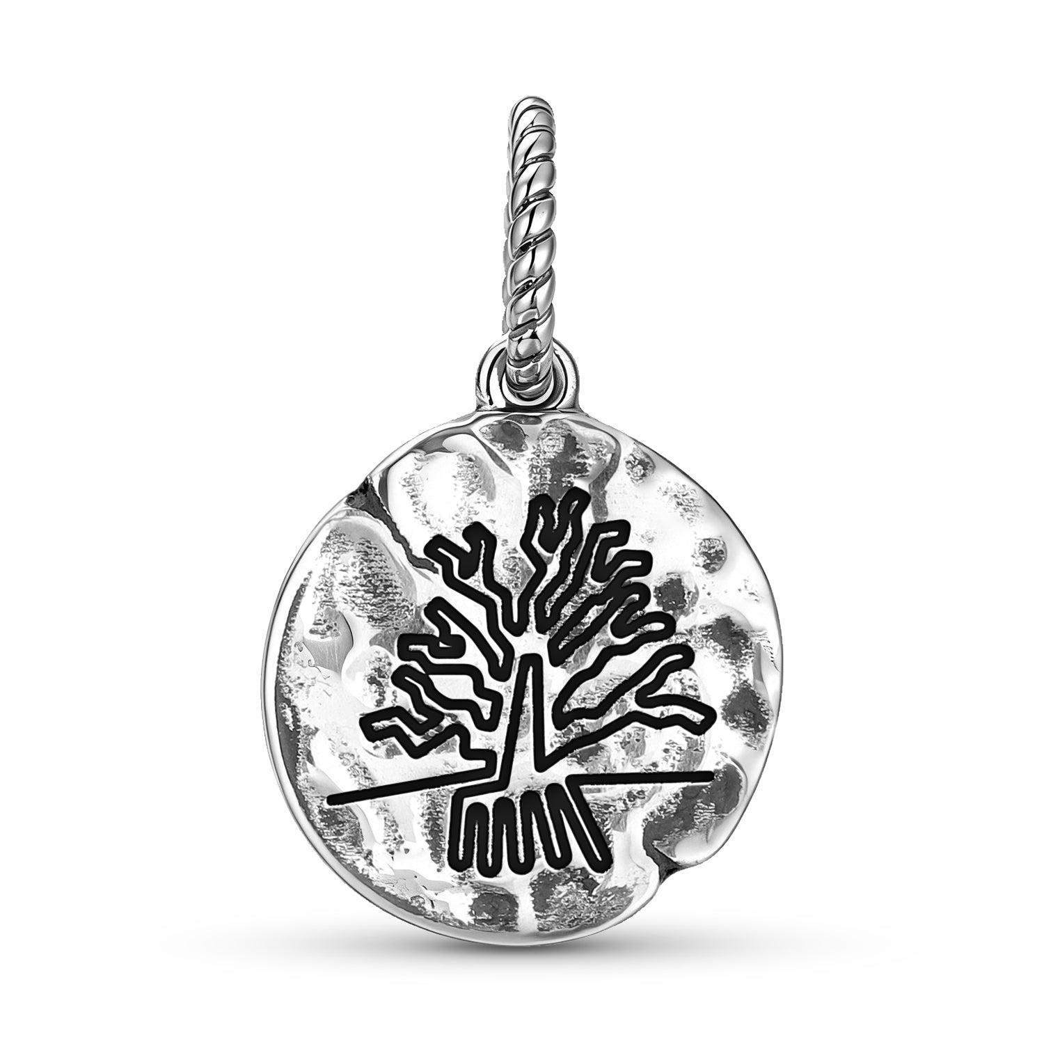 Lignes L'arbre Symbole 925 Argent Sterling Texture main Dangle Charm pour bracelets de charme