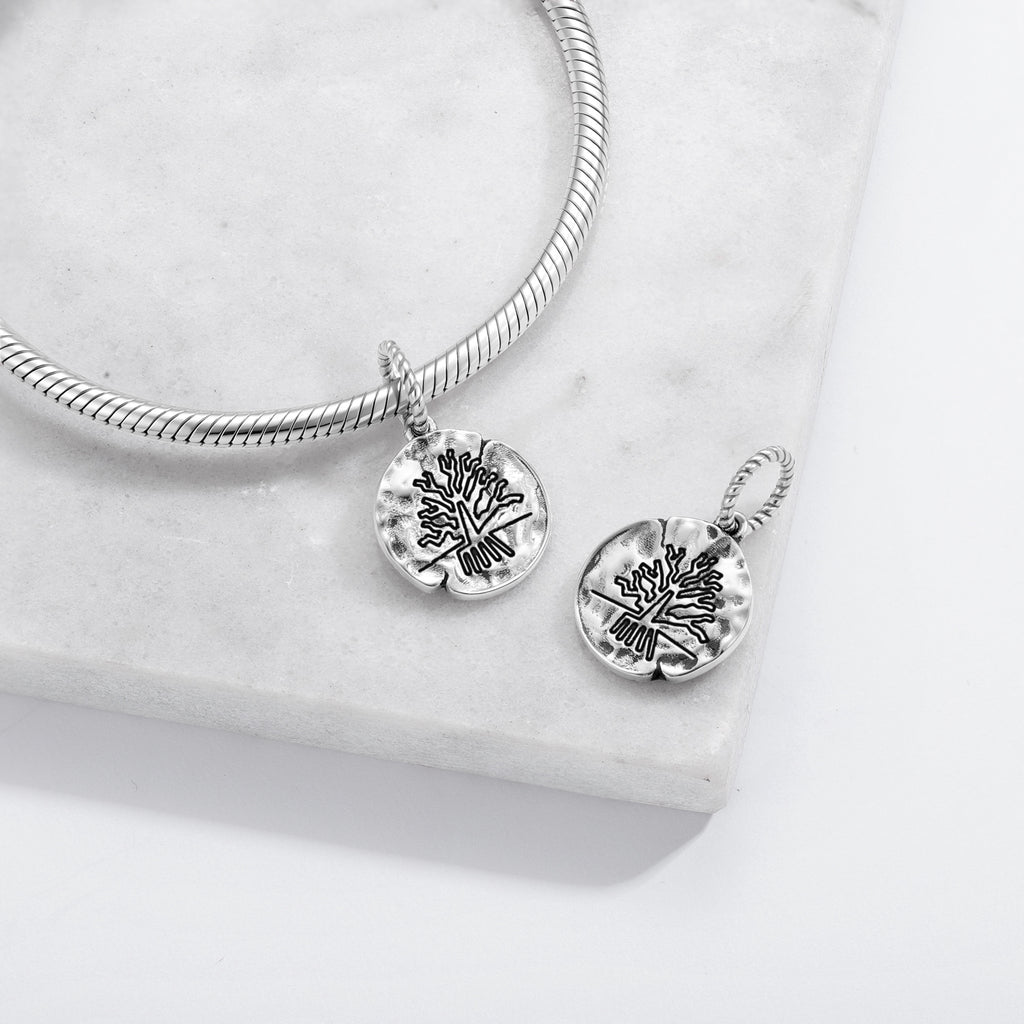 Lignes L'arbre Symbole 925 Argent Sterling Texture main Dangle Charm pour bracelets de charme