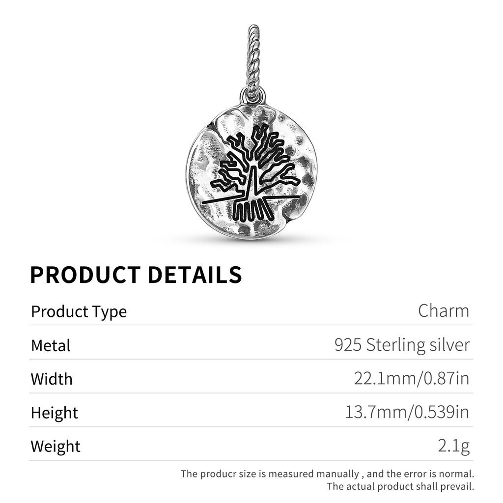 Lignes L'arbre Symbole 925 Argent Sterling Texture main Dangle Charm pour bracelets de charme