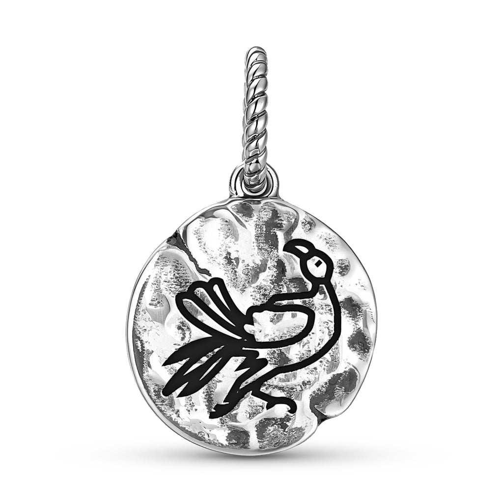 Persan Parrot Symbol 925 Argent Sterling Textured Dangle Charm pour bracelets de charme