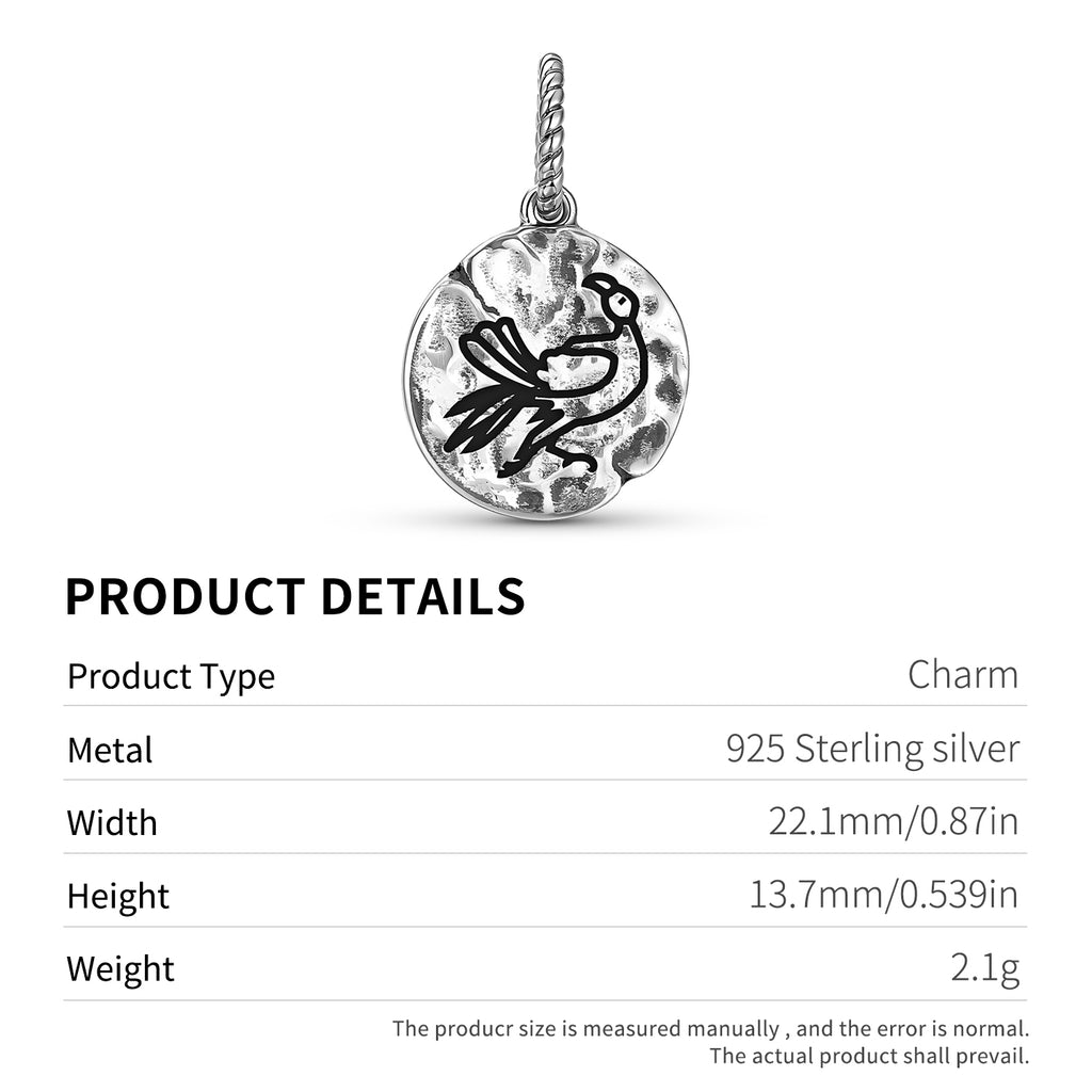Persan Parrot Symbol 925 Argent Sterling Textured Dangle Charm pour bracelets de charme