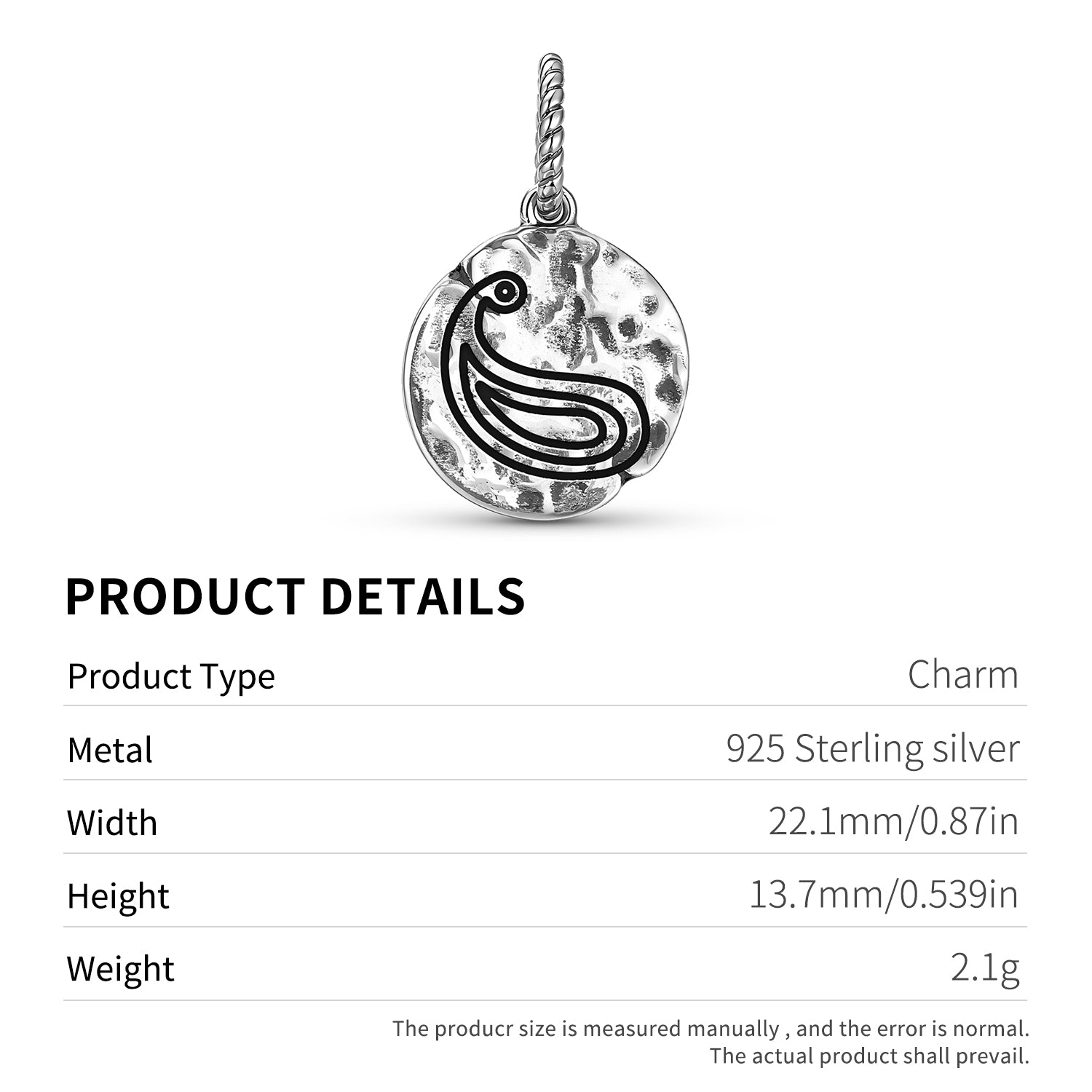 Persan Boteh Jegheh Symbole 925 Argent Sterling Textured Dangle Charm pour Charm Brace