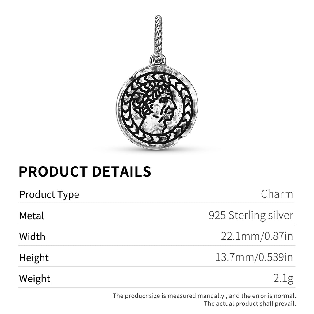 Empire romain Jules César Symbole 925 argent sterling main texturé Dangle Charm pour le charme
