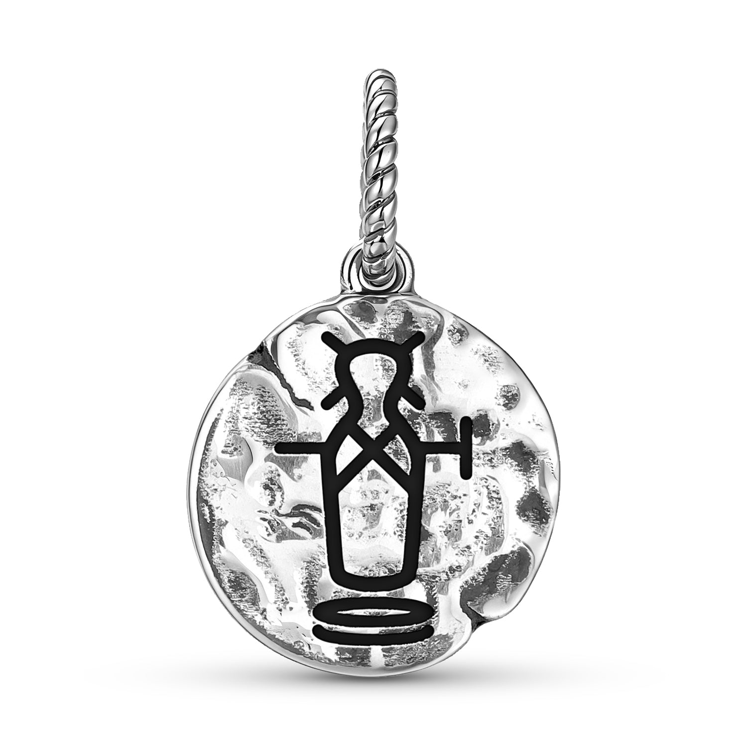Sami Kied Kie Jubmel Symbole 925 Argent Sterling Textured Dangle Charm pour Charm Brace