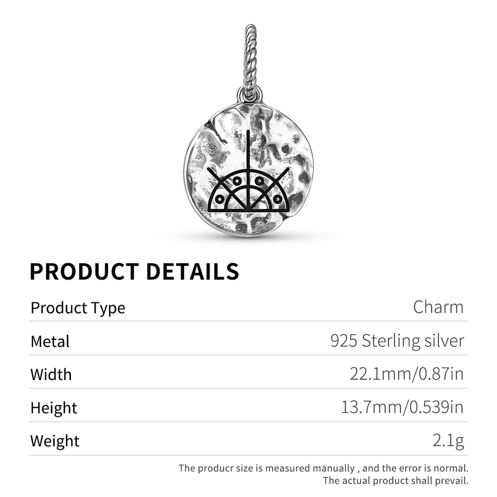 Sami Kuu Symbole de la Lune 925 Argent Sterling Textured Dangle Charm pour bracelet de charme