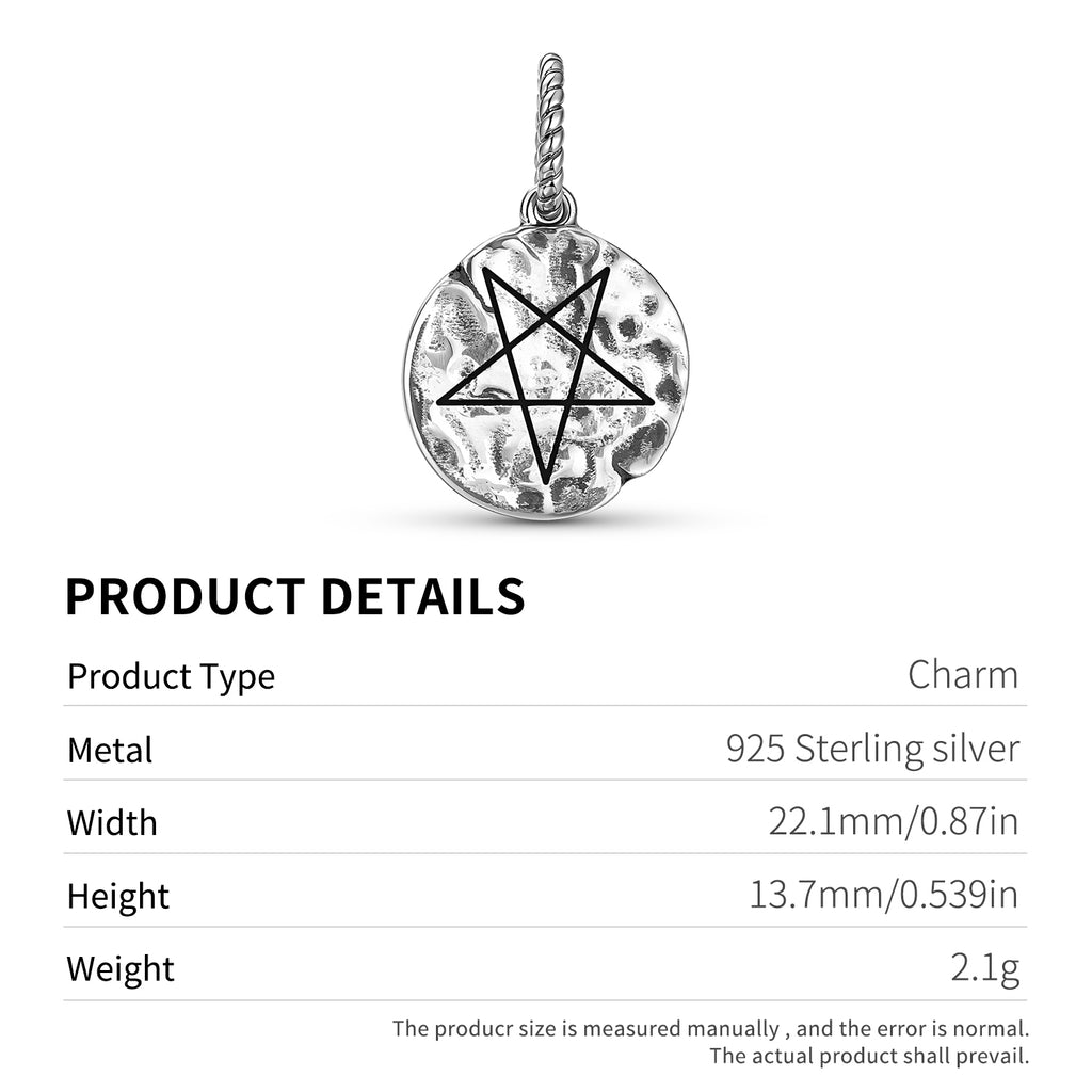 2ème degré Wiccan Symbole 925 Argent Sterling Texture main Dangle Charm pour bracelet de charme