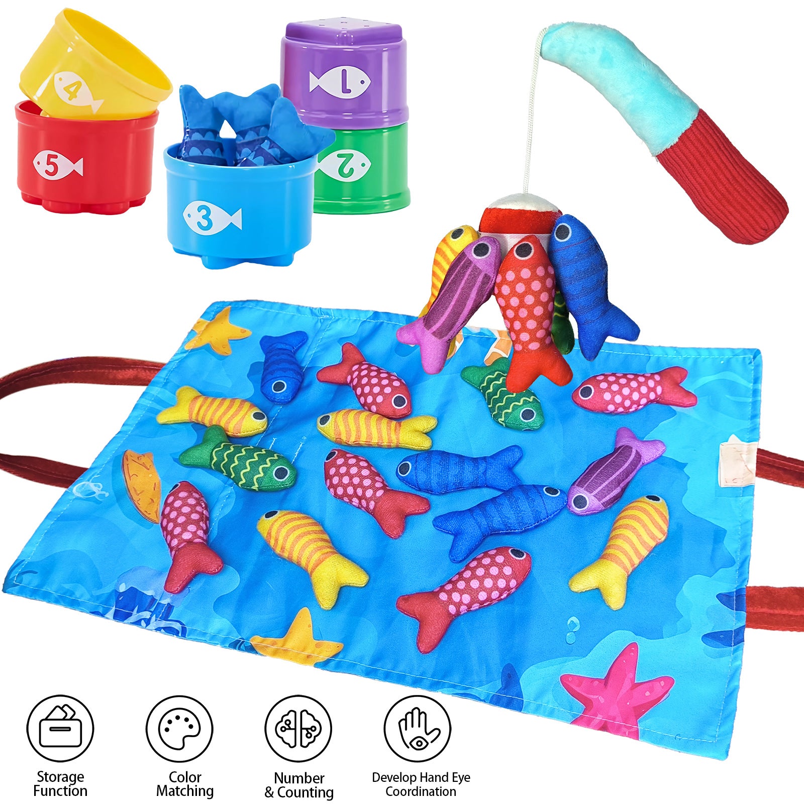 Jouets de pêche pour bébés Tissu Crawling Game Mat Jouets d'éducation précoce en trois dimensions