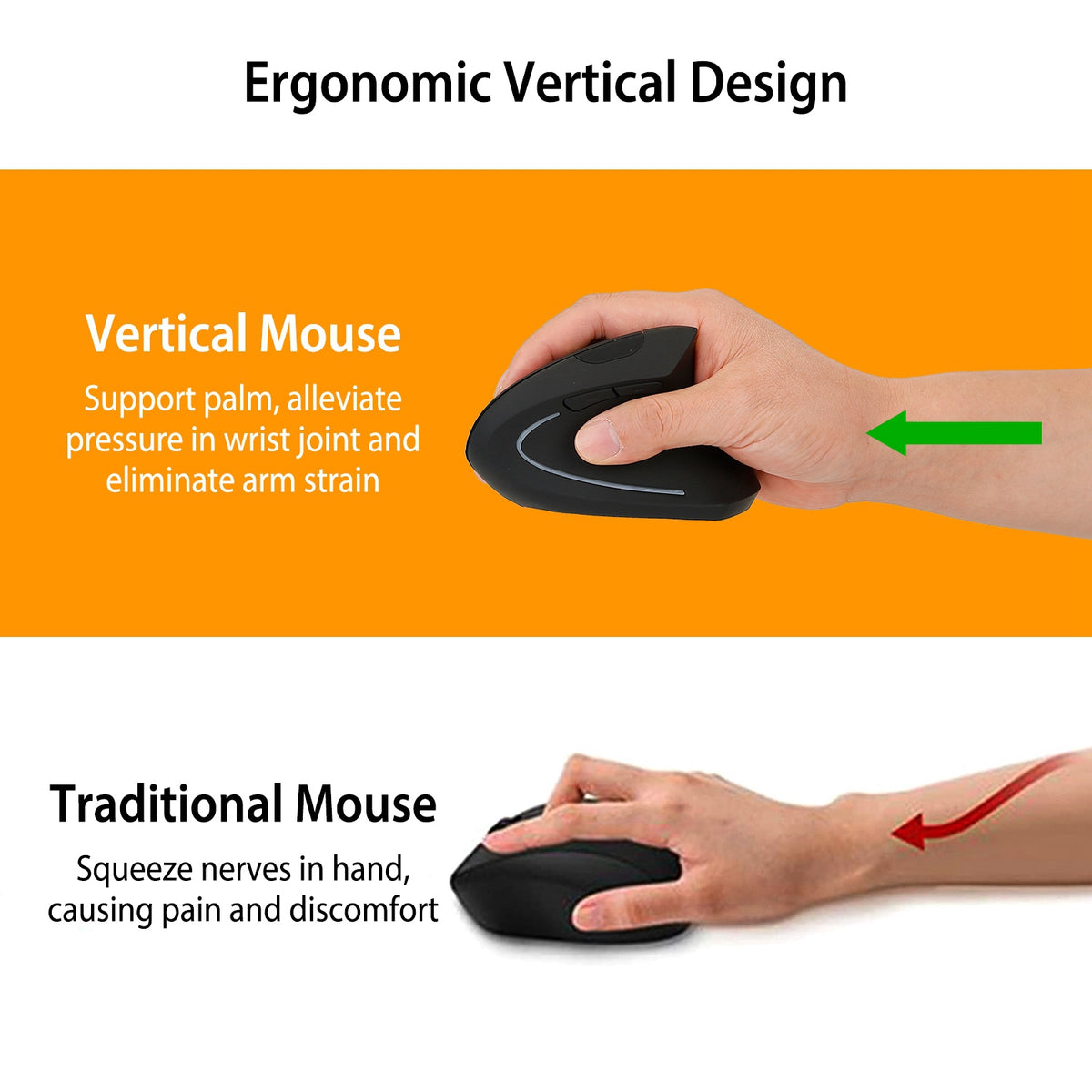 2.4G Souris verticale sans fil ergonomique optique Mice avec 6 boutons 3 DPI réglable 800 12