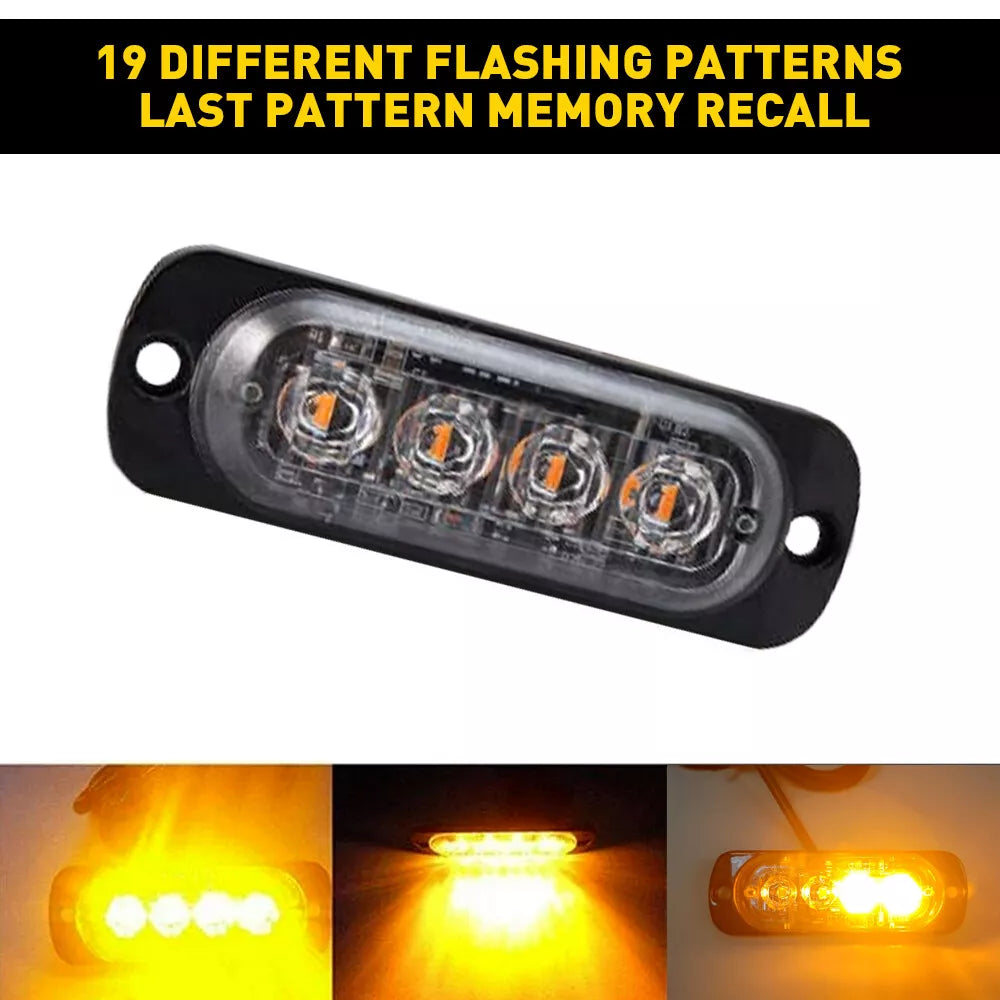 12x 4 LED Recovery Strobe Flashing Truck Beacon Grille Lightbar Lampe Amber