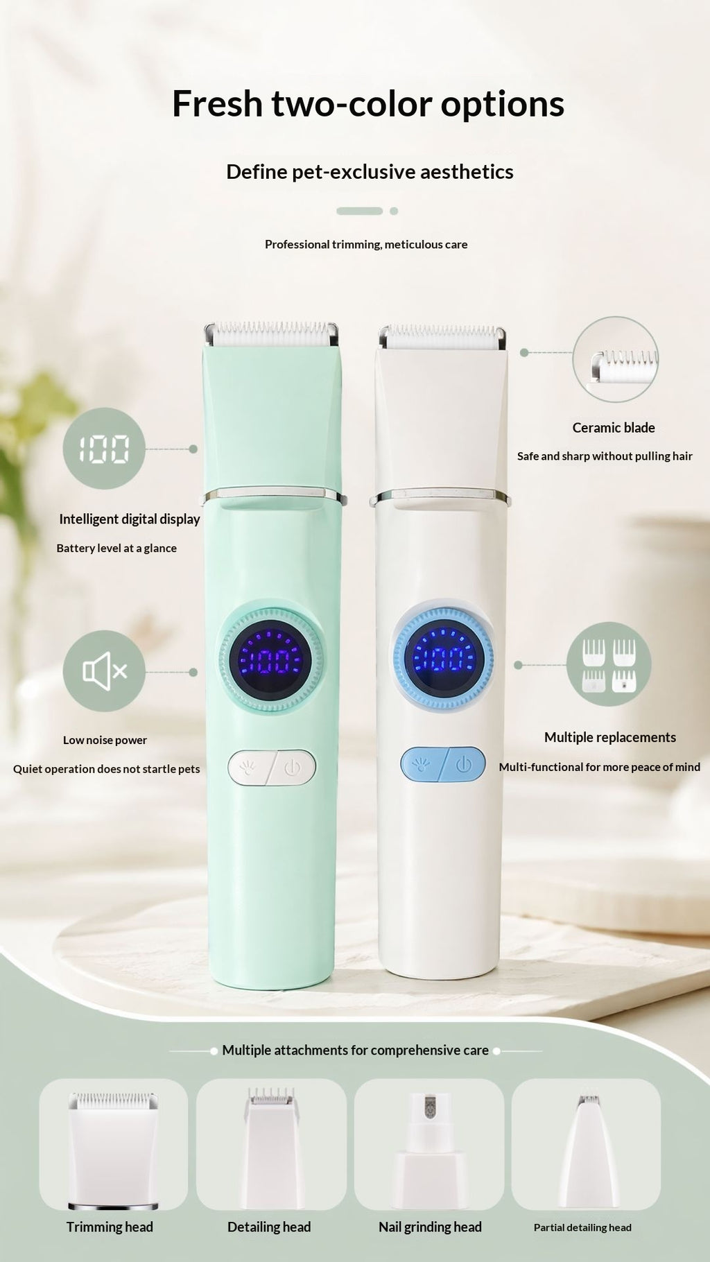 Clipper électrique pour animaux de compagnie avec affichage numérique