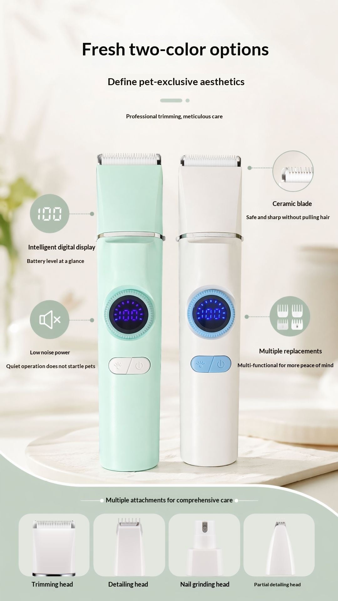 Clipper électrique pour animaux de compagnie avec affichage numérique