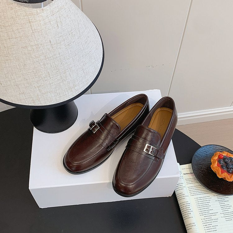 Femme Old Money Style Flat Low Heel Loafers Automne Arrivée British Belt Buckle Vintage D