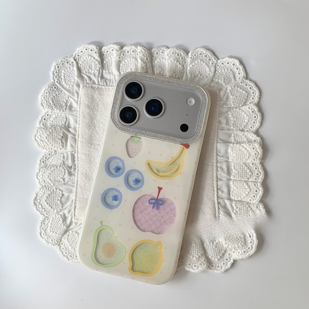 Étui de téléphone blanc avec gouttière Design de fruits à l'extérieur