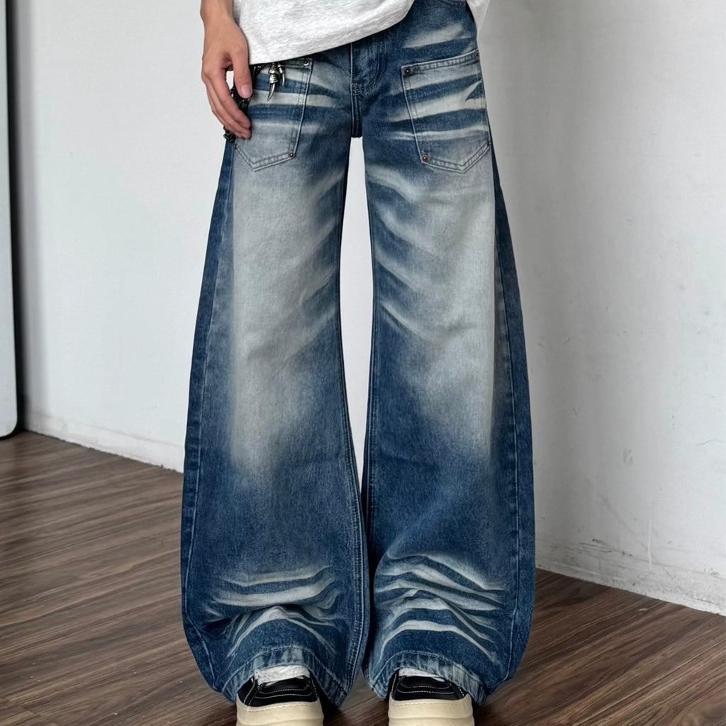 Jeans de bootcut de chat lavés rétro pour hommes