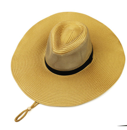 Breathable Mesh Big Brim Straw Hat Protection solaire extérieure masculine
