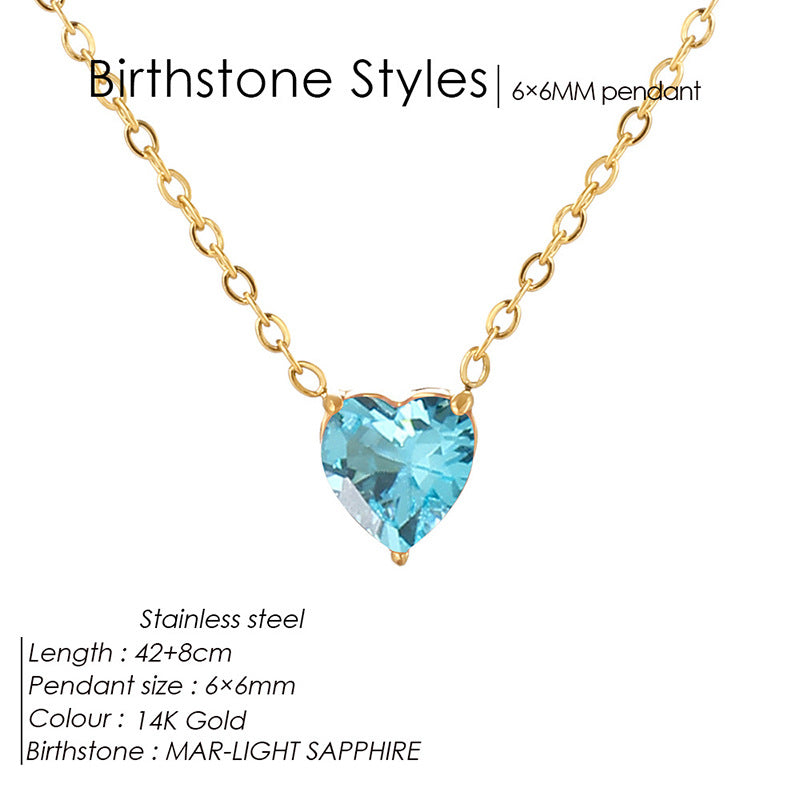Pendentif en forme de cœur cristal coloré et collier de Zircon
