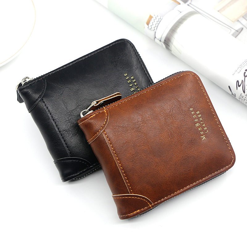 Portefeuille homme court Casual Zipper Pièce Purse