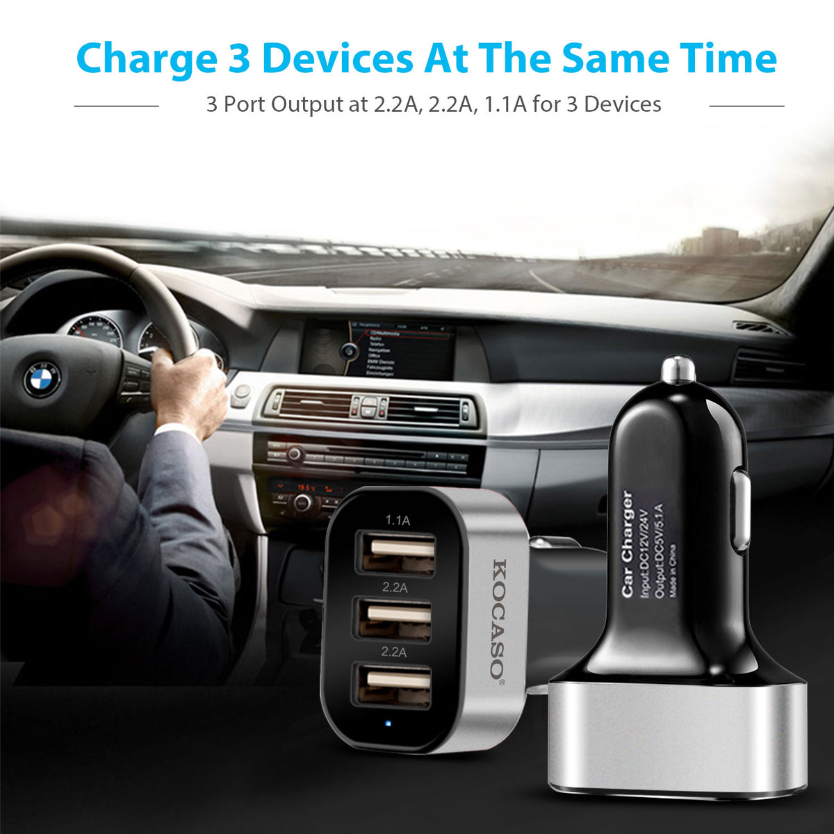1Pc 3-Port 30W 5.5A USB Car Charger for iOS 16 15 14 and above Phone