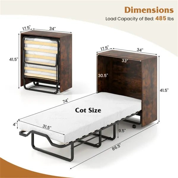 Armoire mobile pour lit Murphy Brown rustique 86,5' X 34' X 41.5' avec roues verrouillables