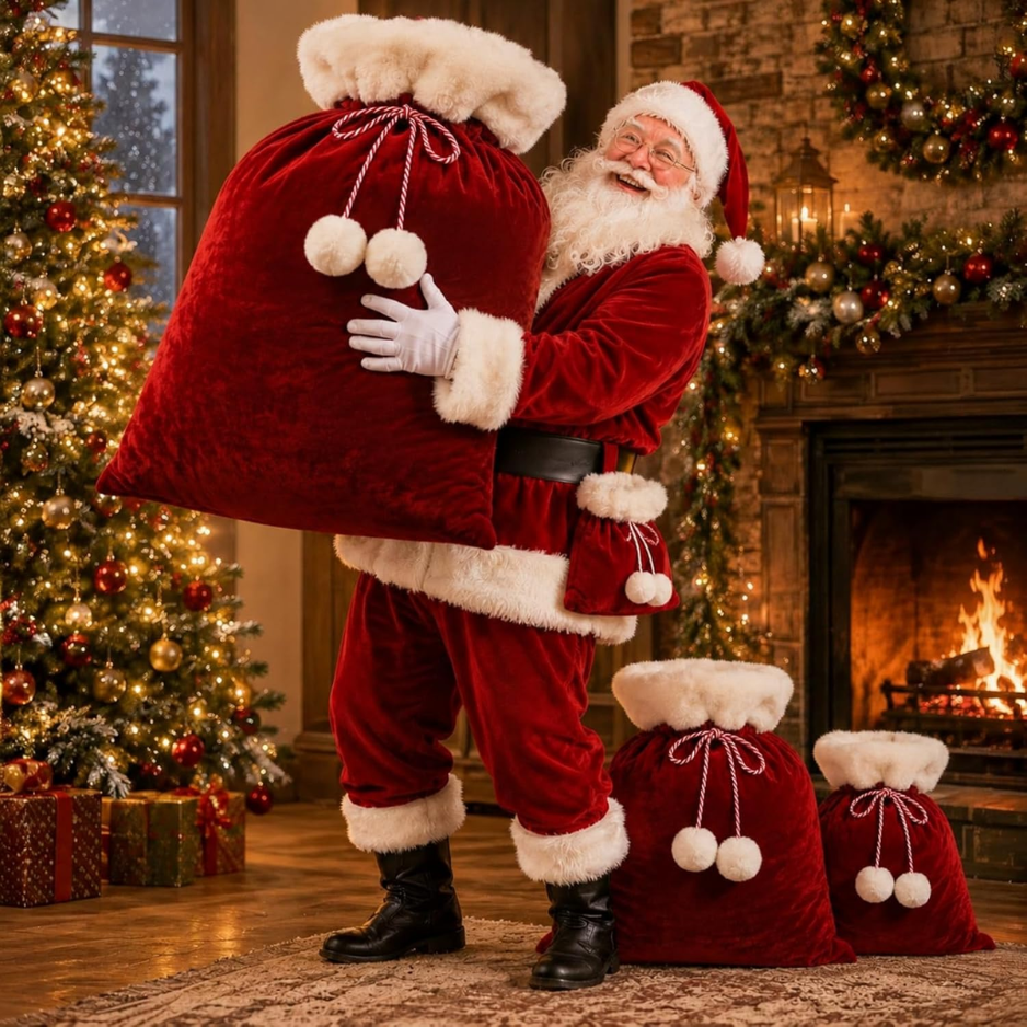 4 Pcs de Noël Grands Sacs Cadeaux Santa Sacs à Velours Drawstring