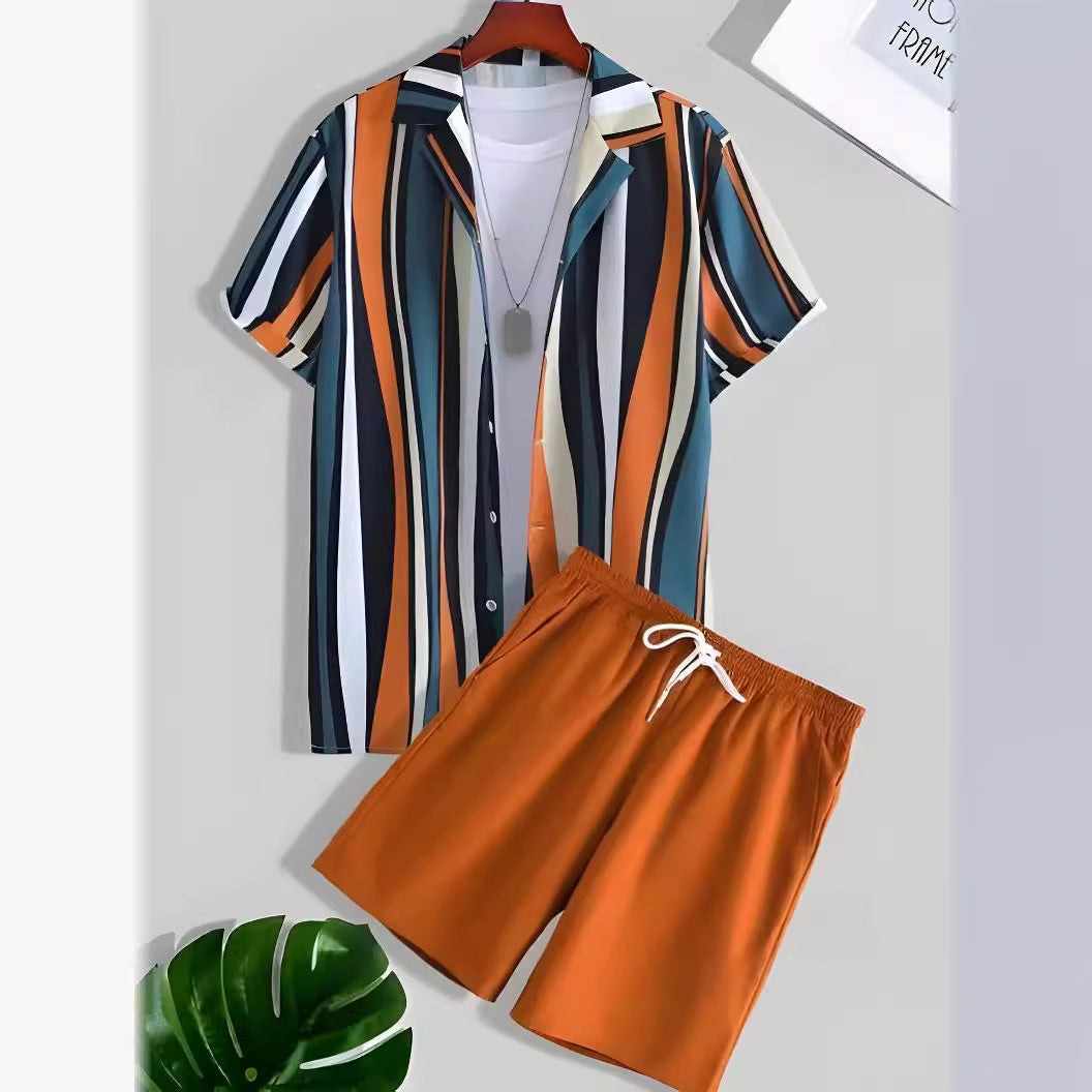 Ensemble de chemises pour hommes noir et blanc à rayures hawaïennes