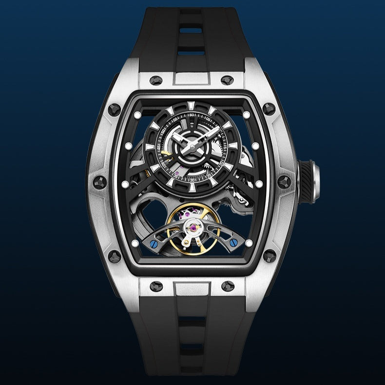 Homme Transparent Barrel-Shaped entièrement lumineux Montre mécanique étanche