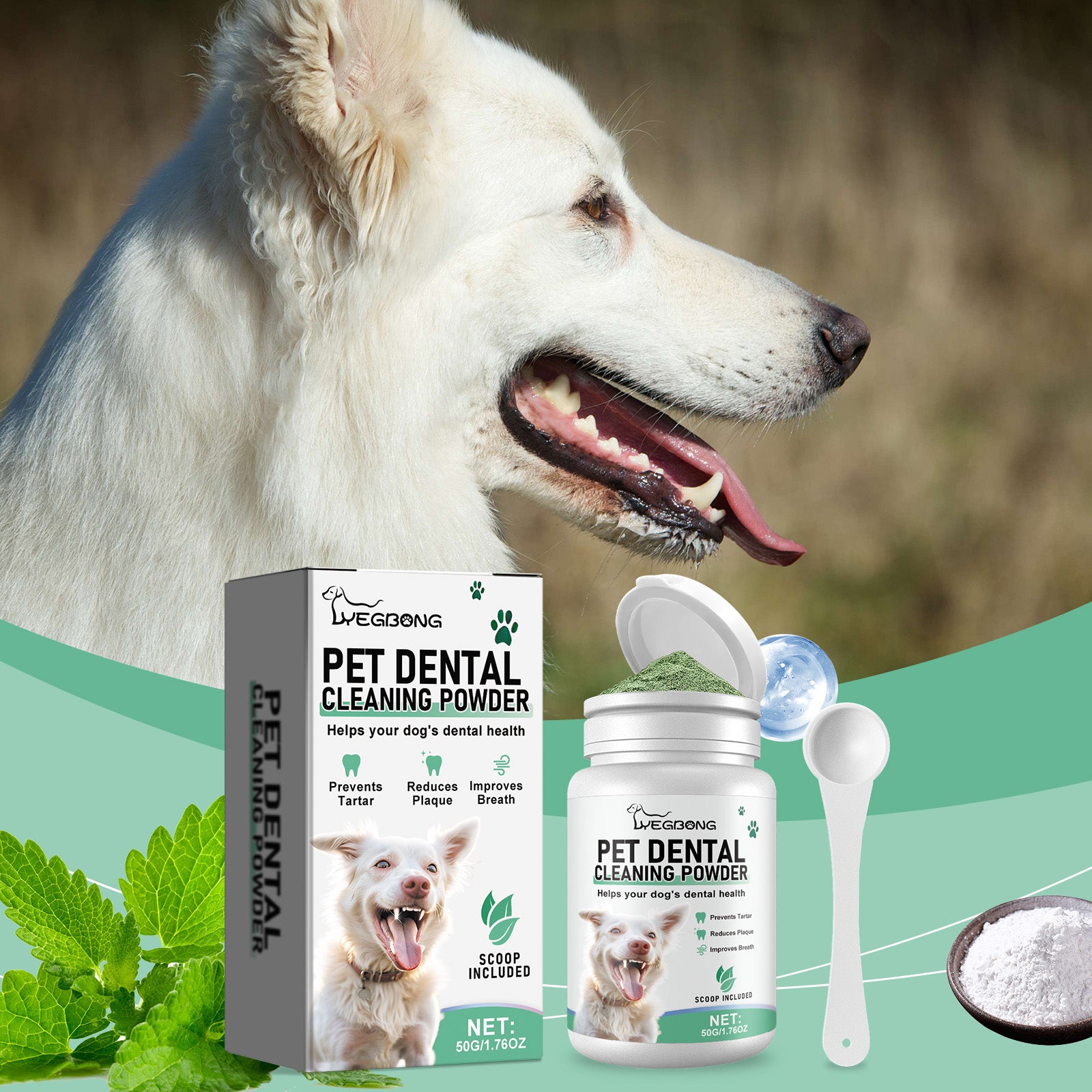 Poudre de nettoyage de dents de chien