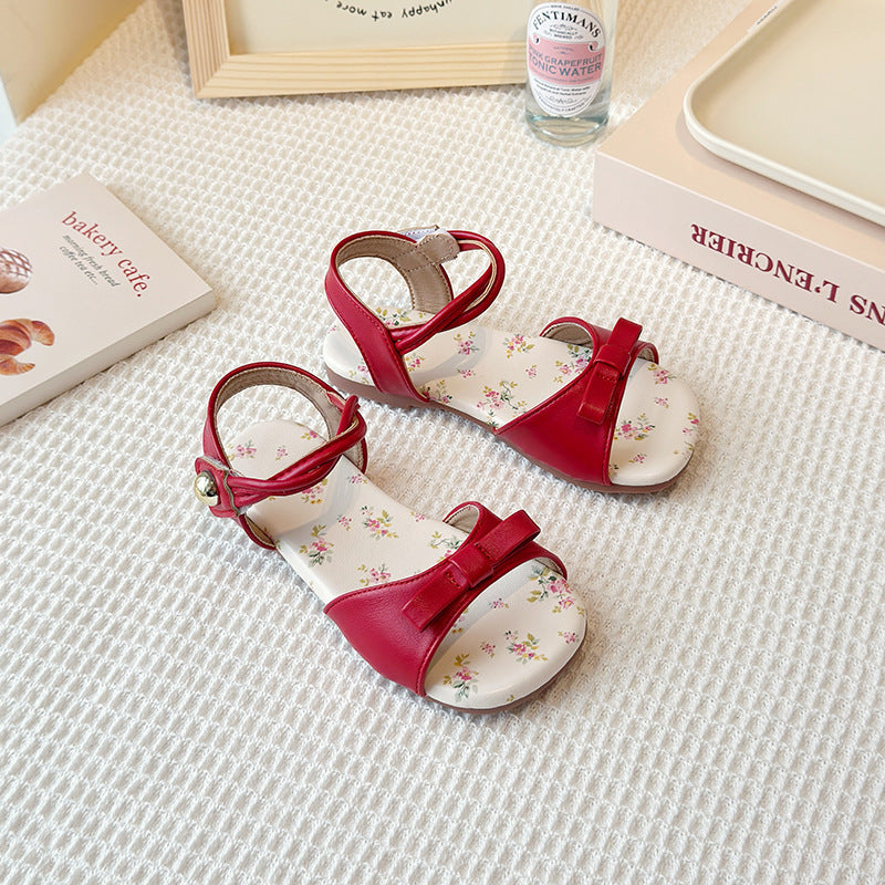 Chaussures de princesse de style coréen d'été avec un arc et une sangle sur le pied