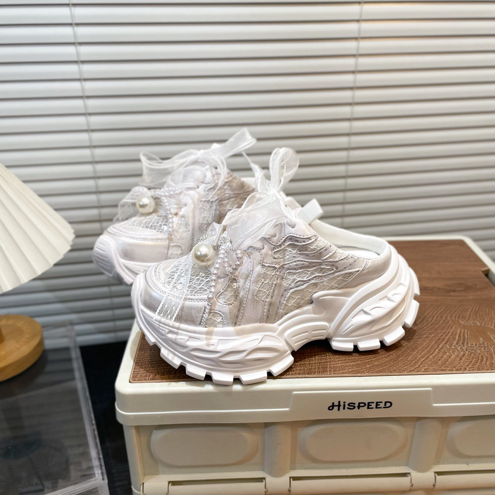 Perle Dentelle Bow Bébé fille Chaussures papa