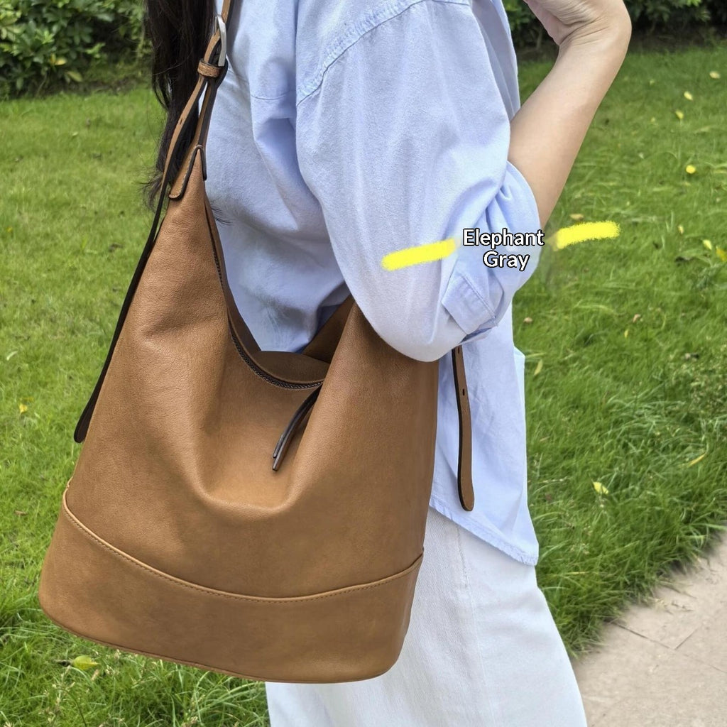 Sheepskin Double main Cuir véritable Sac de navette de grande capacité